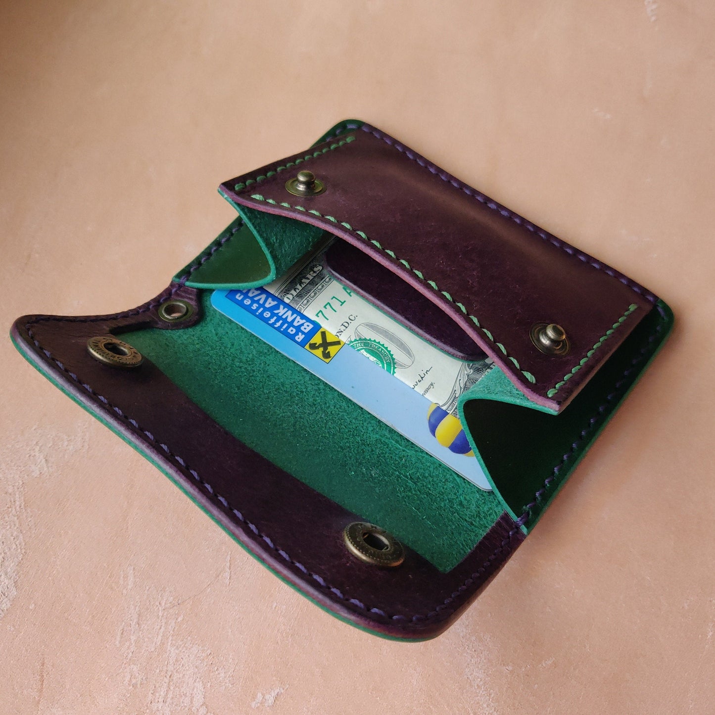 Handmade Japanese Style Compact Leather Wallet With Coin Purse, Leather Card And Cash Holder