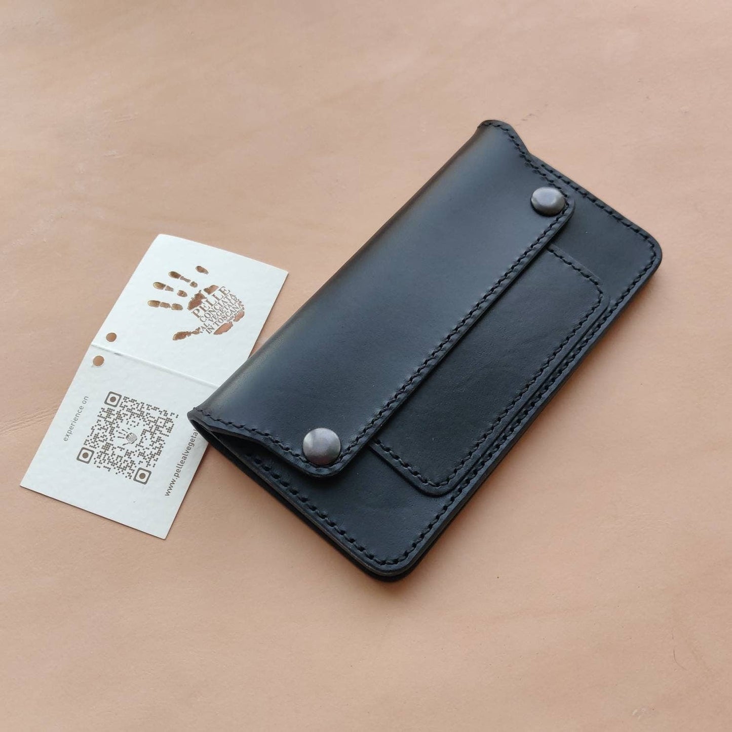 Long Trucker Leather Wallet With A Hole For Chain Or Lanyard , Handmade Wallet For Rider, Biker or Trucker