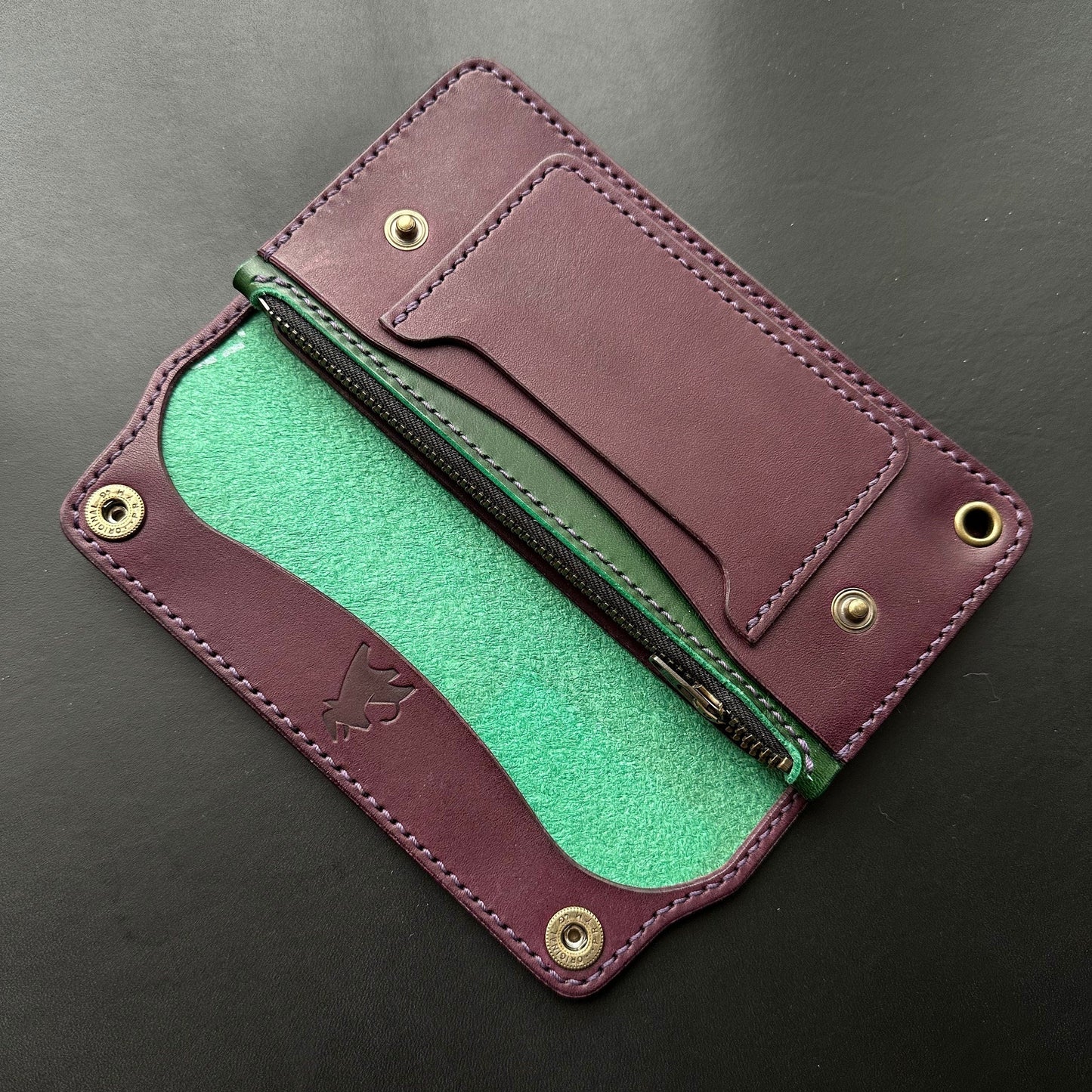 Long Trucker Wallet Vegetable Tanned "Buttero" Leather, With A Ring For Chain Or Lanyard , Handmade Wallet For Rider, Biker or Trucker