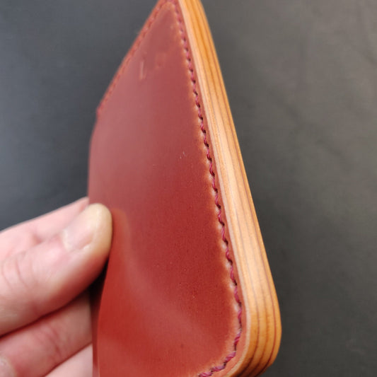 Cartera Shell Cordovan, tarjetero horizontal de cuero, cartera minimalista fina de lujo