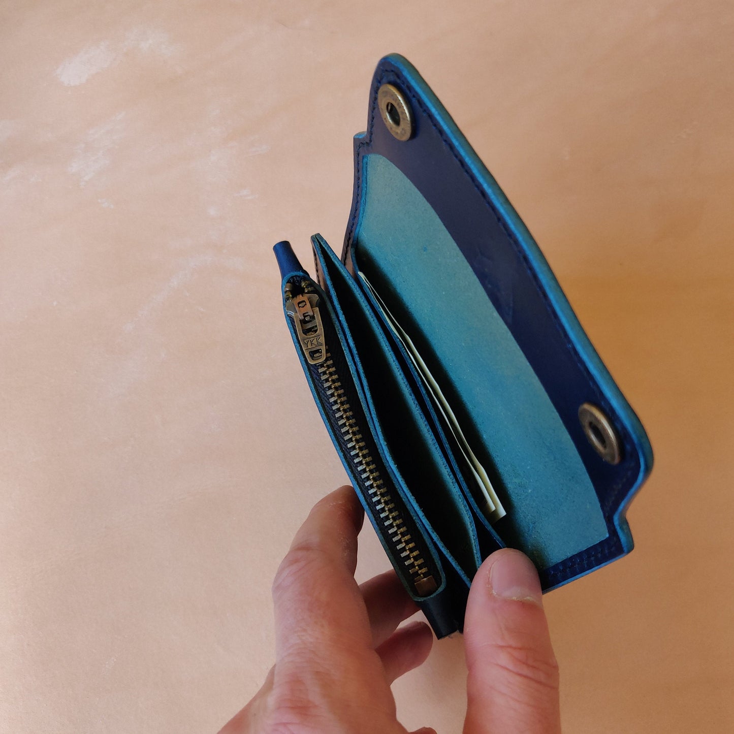 Short Trucker Wallet With A Ring For Chain Or Lanyard, Veg Tan Wallet, Stylish Wallet For Rider, Biker or Trucker