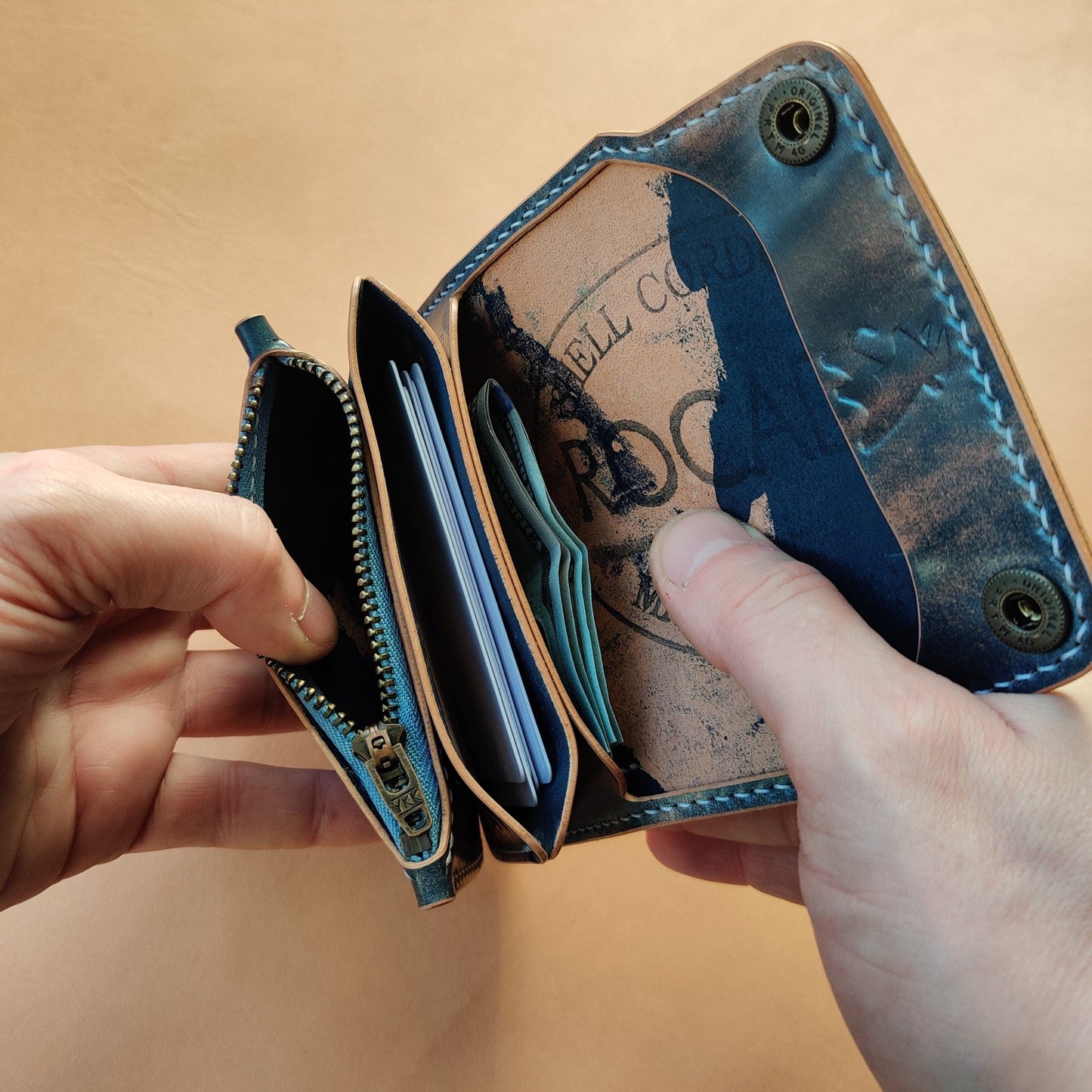 Rocado Shell Cordovan Short Trucker Wallet With A Ring For Chain Or Lanyard, Stylish Wallet For Rider, Biker or Trucker