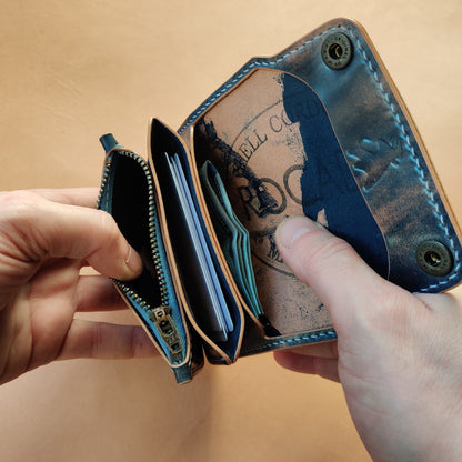 Rocado Shell Cordovan Short Trucker Wallet With A Ring For Chain Or Lanyard, Stylish Wallet For Rider, Biker or Trucker