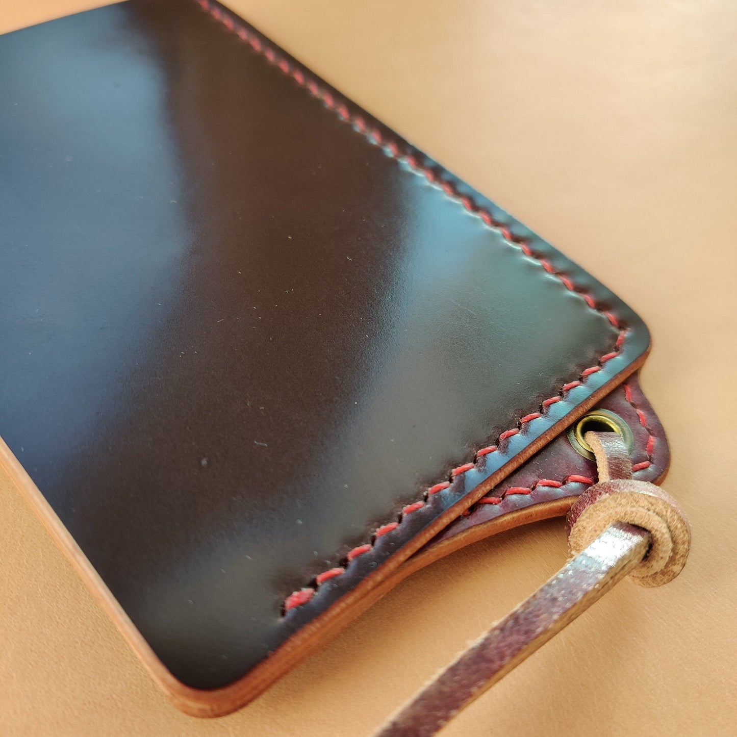 Rocado Shell Cordovan Leather Card Holder With A Ring For Chain Or Lanyard, Pocket Mini Wallet, Minimalist Card Holder Case