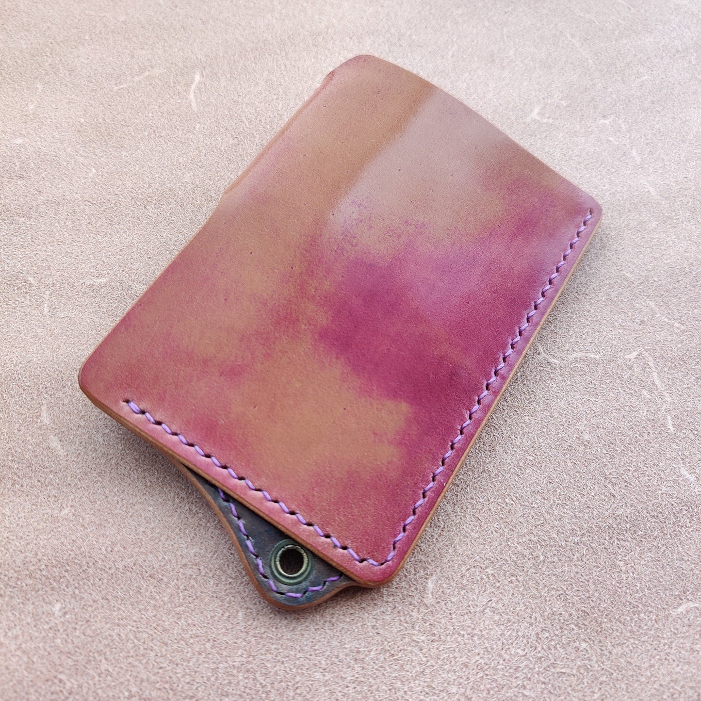 Rocado Shell Cordovan Leather Card Holder With A Ring For Chain Or Lanyard, Pocket Mini Wallet, Minimalist Card Holder Case