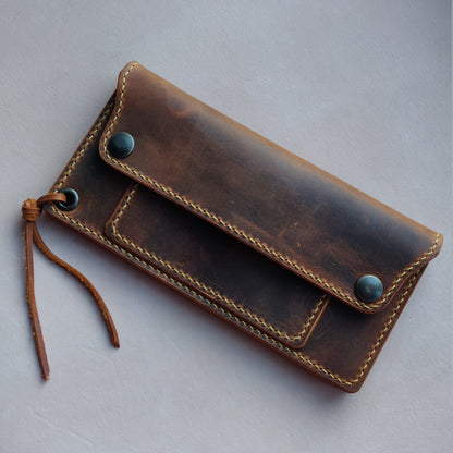 Long Trucker Wallet With A Ring For Chain Or Lanyard , Handmade Wallet For Rider, Biker or Trucker