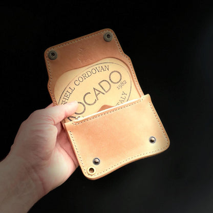 Rocado Shell Cordovan Short Trucker Wallet With A Ring For Chain Or Lanyard, Stylish Wallet For Rider, Biker or Trucker