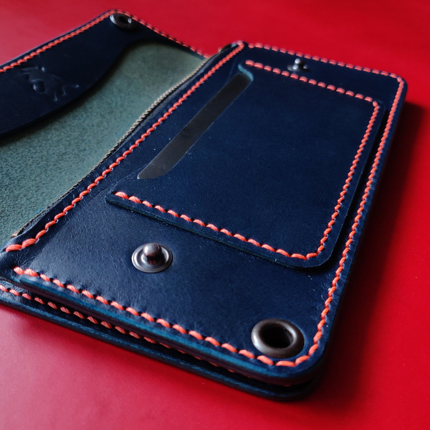 Long Trucker Wallet Vegetable Tanned "Buttero" Leather, With A Ring For Chain Or Lanyard , Handmade Wallet For Rider, Biker or Trucker