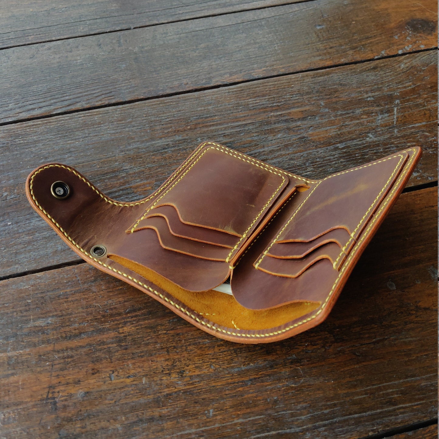 Leather Biker Wallet With Decorative Concho Button, Trucker Wallet With Ring For Chain or Lanyard, Travel Western Wallet