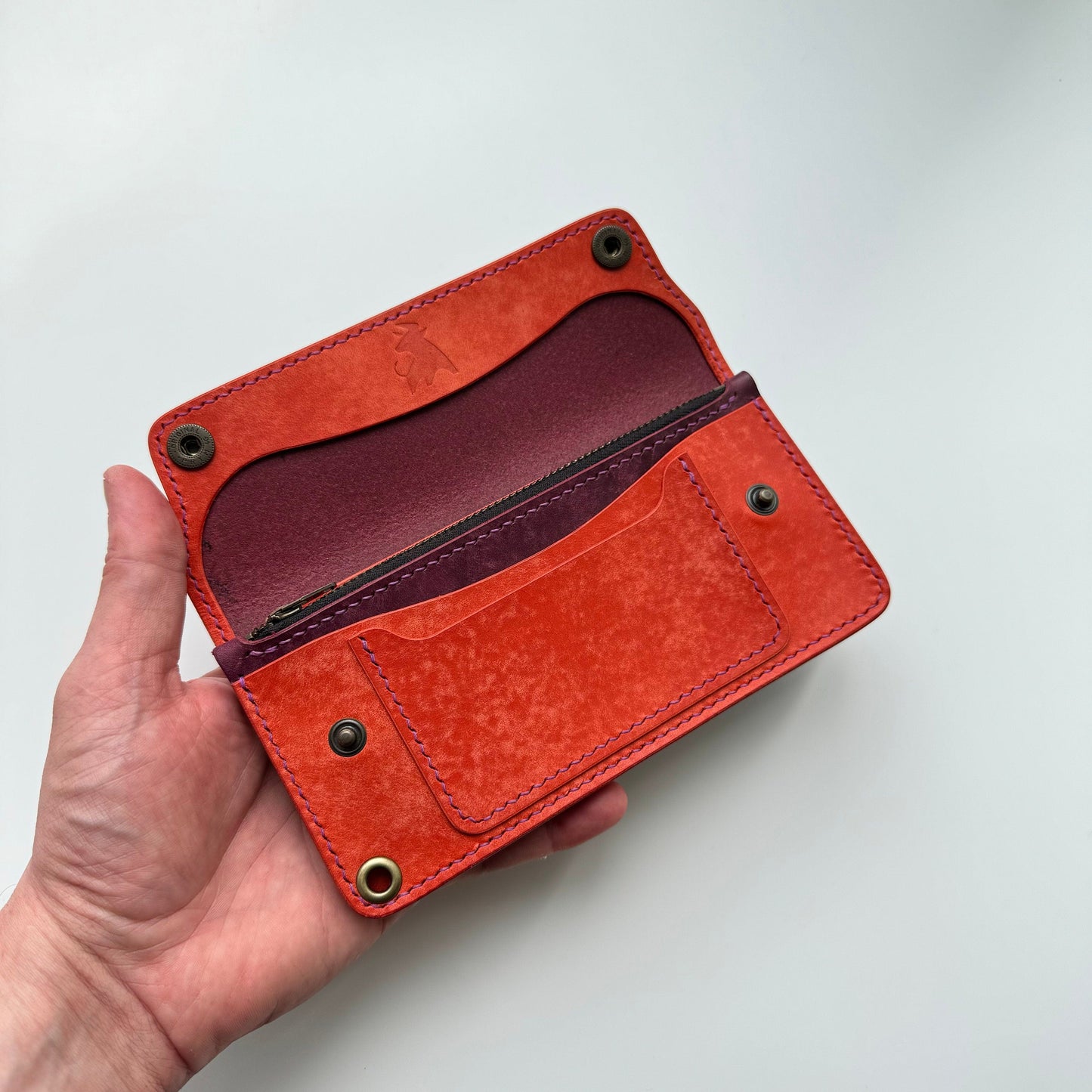 Long Trucker Wallet With A Ring For Chain Or Lanyard , Handmade Wallet For Rider, Biker or Trucker