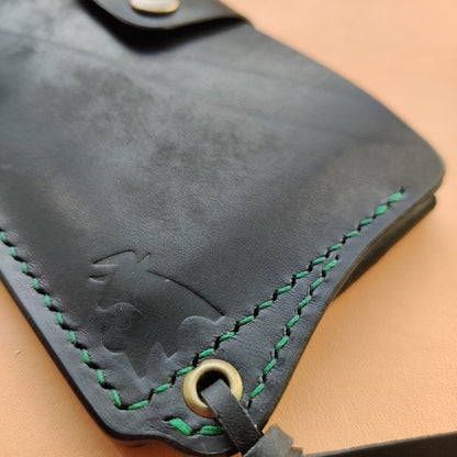 Leather Card Holder With A Ring For Chain Or Lanyard, Pocket Mini Wallet, Minimalist Card Holder Case