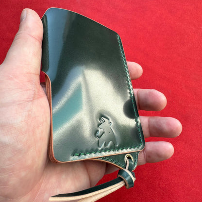 Rocado Shell Cordovan Leather Card Holder With A Ring For Chain Or Lanyard, Pocket Mini Wallet, Minimalist Card Holder Case