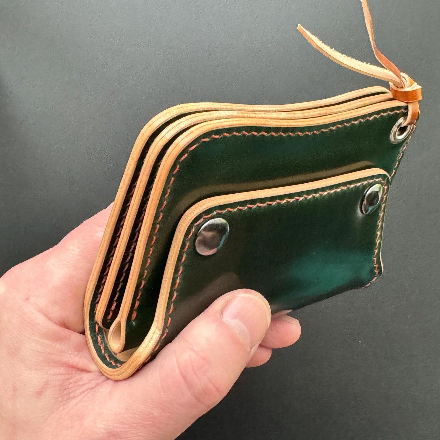 Rocado Shell Cordovan Short Trucker Wallet With A Ring For Chain Or Lanyard, Stylish Wallet For Rider, Biker or Trucker