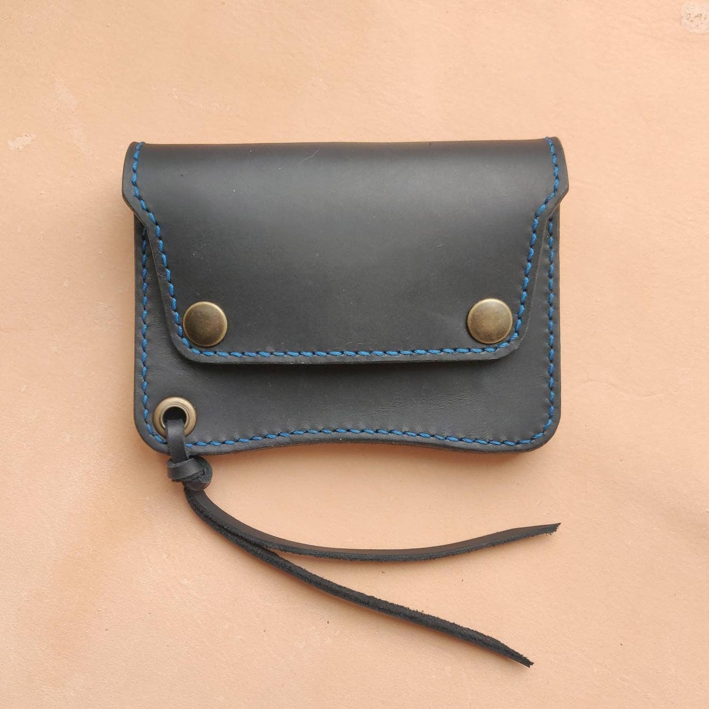 Short Trucker Wallet With A Ring For Chain Or Lanyard, Veg Tan Wallet, Stylish Wallet For Rider, Biker or Trucker