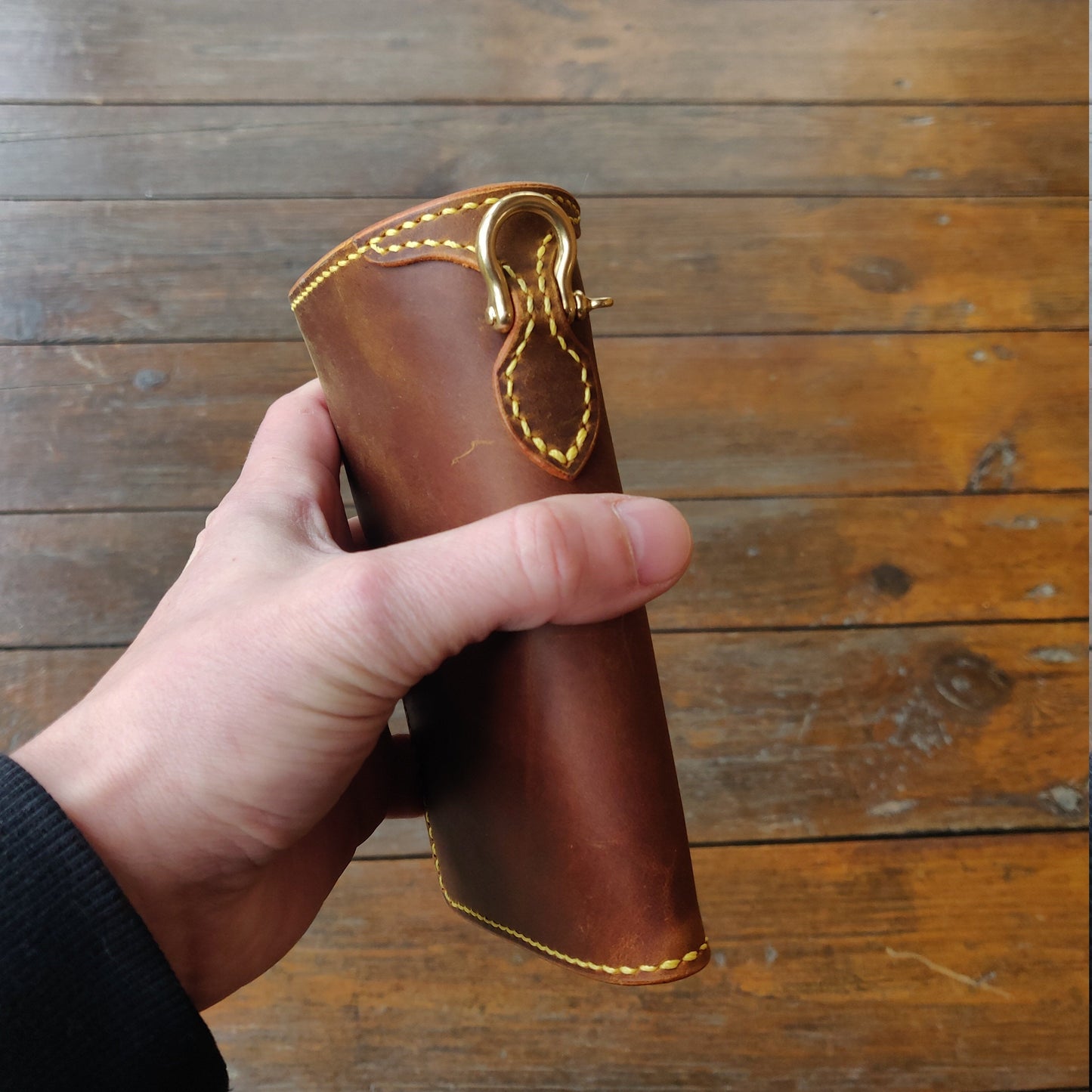 Leather Biker Wallet With Decorative Concho Button, Trucker Wallet With Ring For Chain or Lanyard, Travel Western Wallet