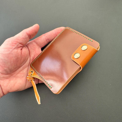 Rocado Shell Cordovan Leather Card Holder With A Ring For Chain Or Lanyard, Pocket Mini Wallet, Minimalist Card Holder Case