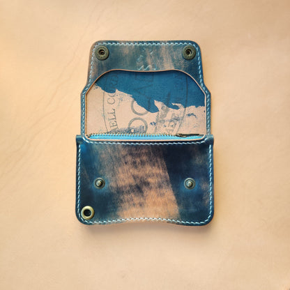 Rocado Shell Cordovan Short Trucker Wallet With A Ring For Chain Or Lanyard, Stylish Wallet For Rider, Biker or Trucker