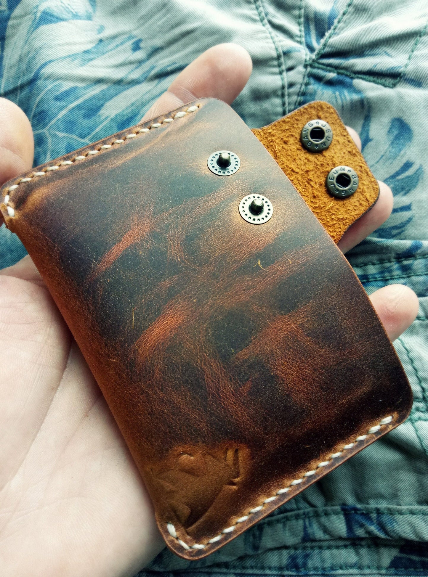 Leather Slim And Simple Card Holder, Minimalist, Compact Wallet For Cards And Folded Bills, Credit Card Holder With Two Snaps