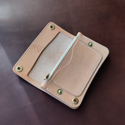 Vegetable Tanned Natural Leather Mini Trucker Wallet, Luxury Compact Wallet