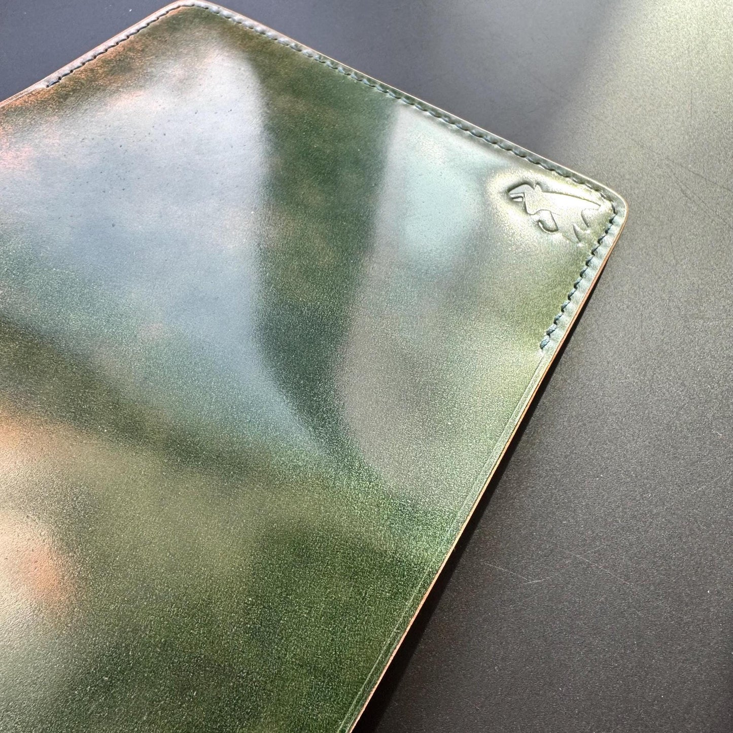 Handmade Shell Cordovan Passport Cover – Marbled Green Apple – Rocado Leather – Luxury Travel Wallet – Hand-stitched