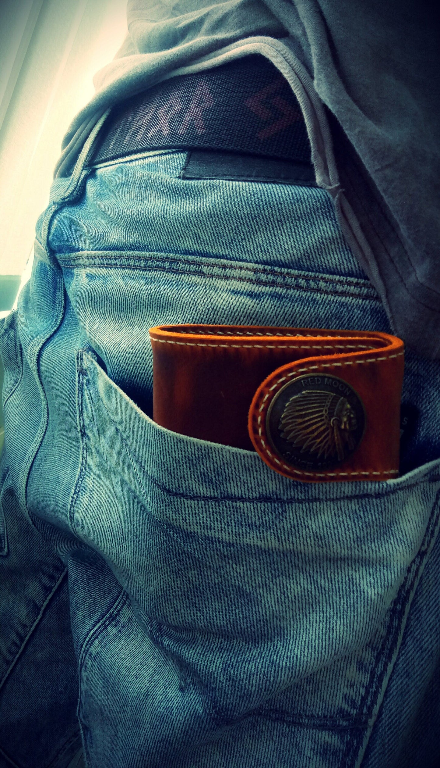 Biker Wallet With Decorative Concho Button, Trucker Wallet With Ring For Chain or Lanyard, Travel Western Wallet