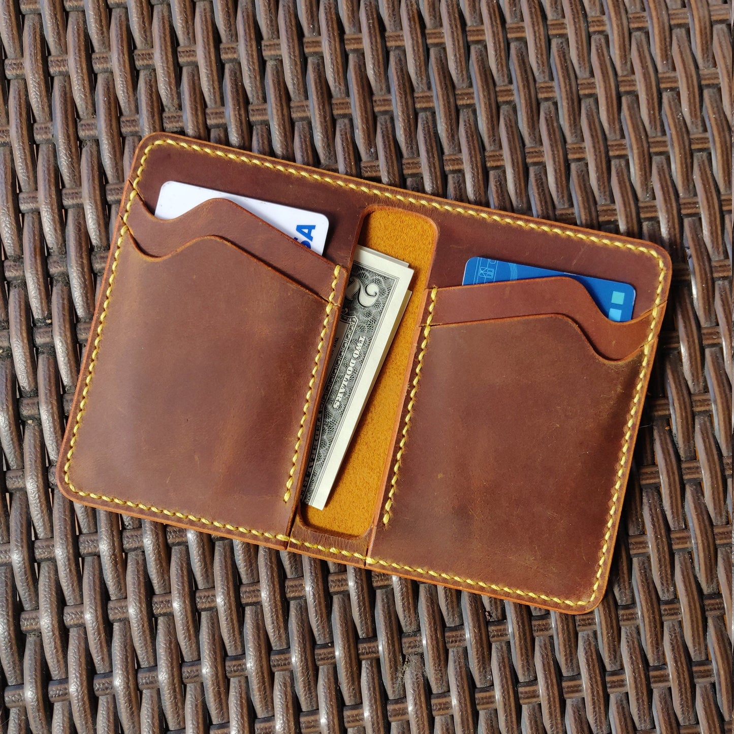 Leather Bifold Wallet, Vertical Card Wallet, Minimalist Slim Bifold Wallet