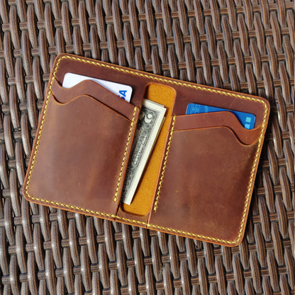 Leather Bifold Wallet, Vertical Card Wallet, Minimalist Slim Bifold Wallet