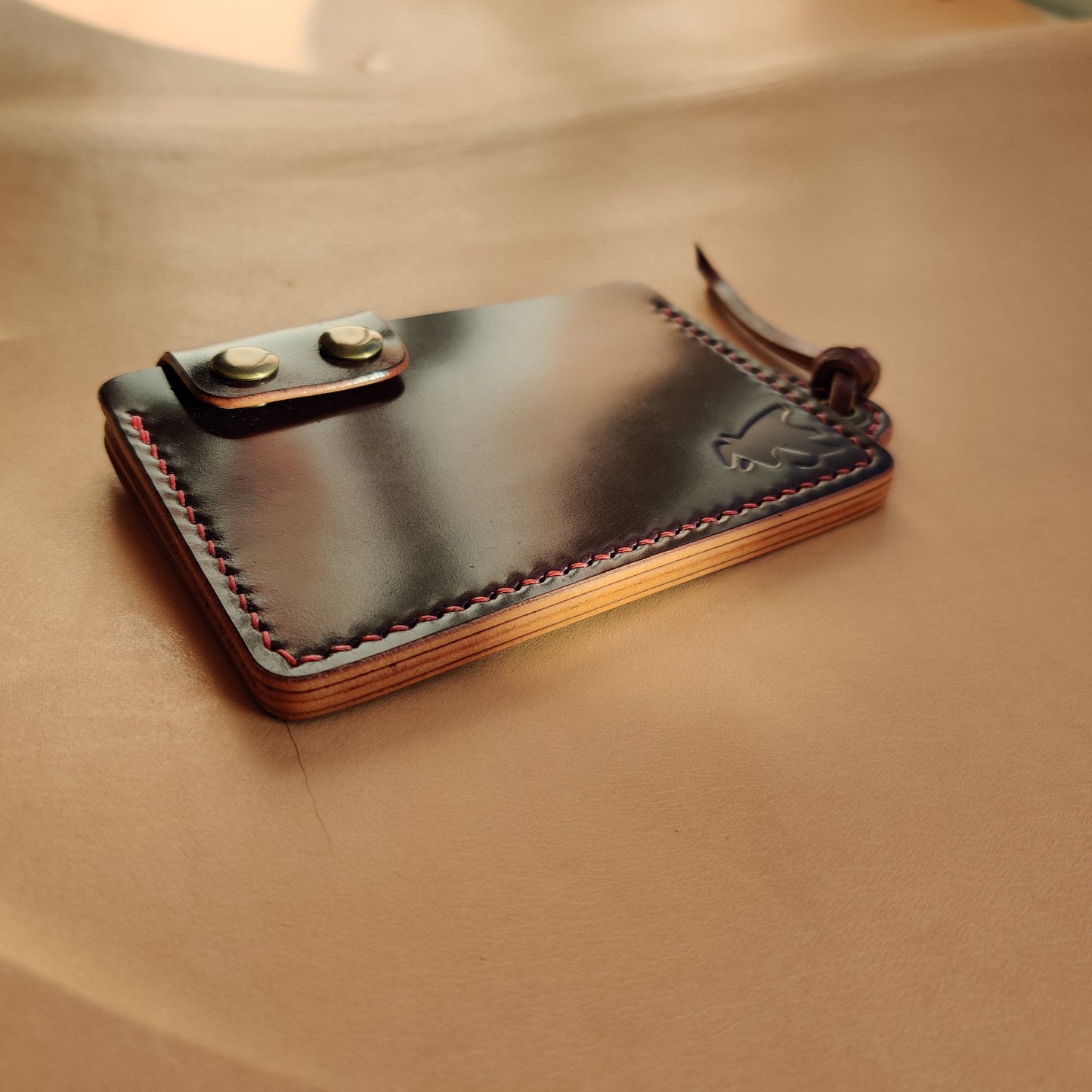 Rocado Shell Cordovan Leather Card Holder With A Ring For Chain Or Lanyard, Pocket Mini Wallet, Minimalist Card Holder Case