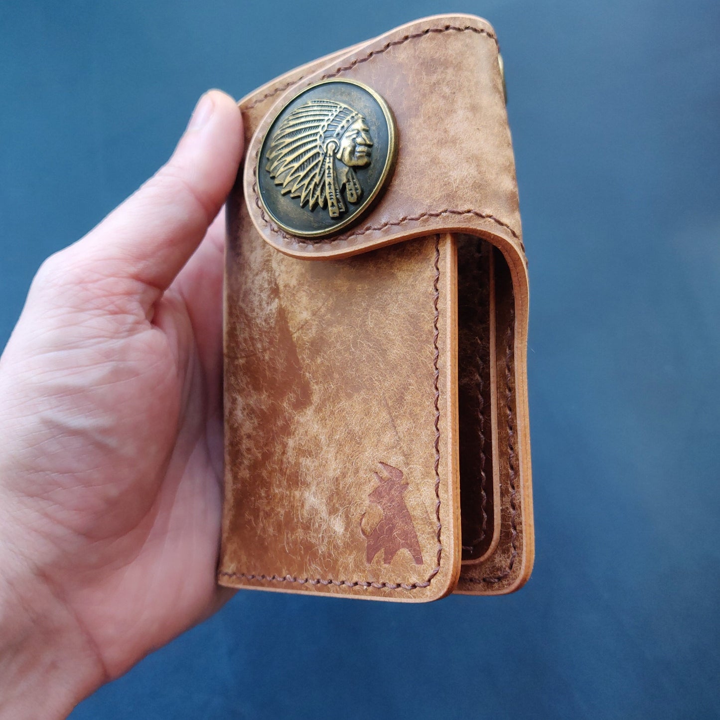 Biker Wallet With A Ring For Chain Or Lanyard, Veg Tanned Travel Western Wallet