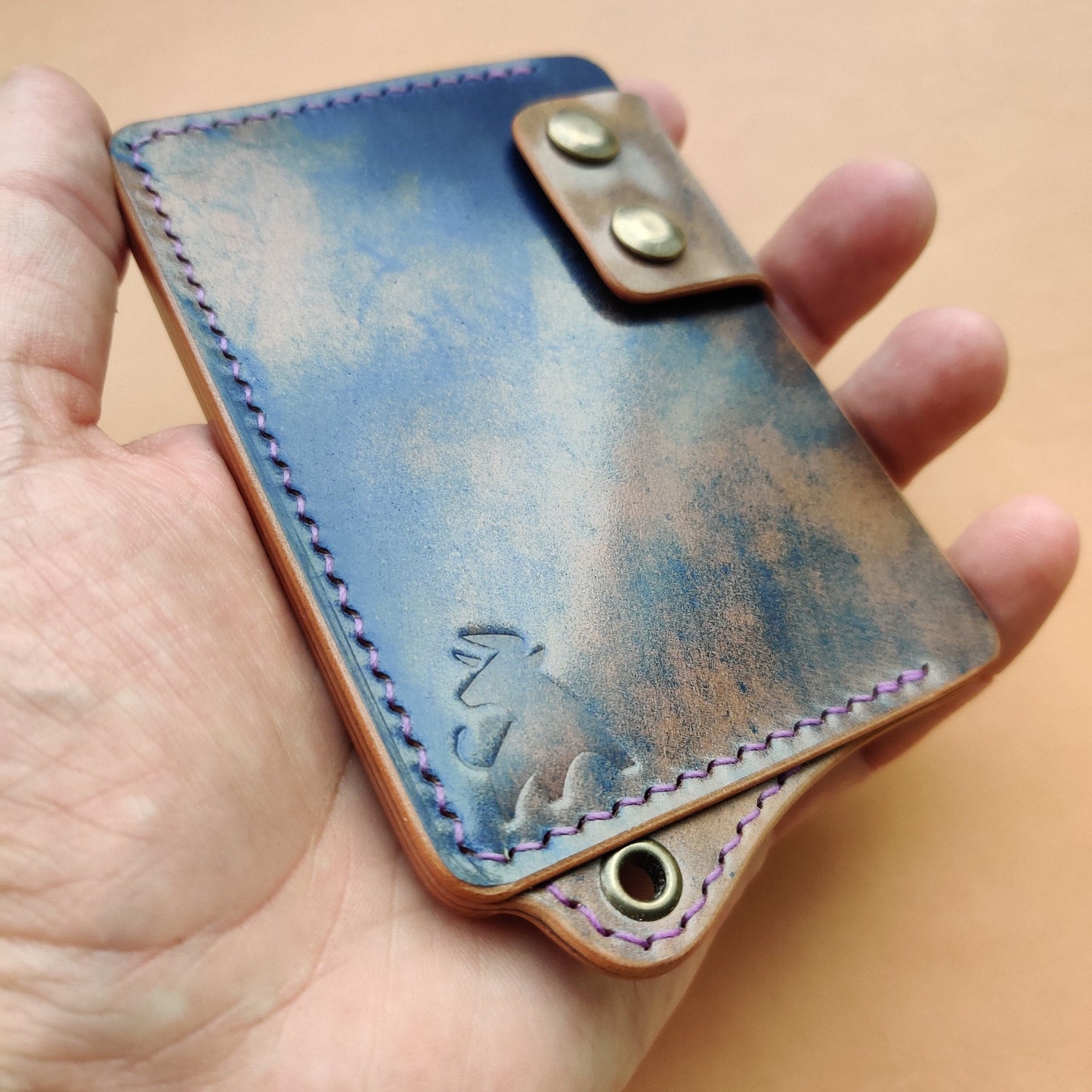 Rocado Shell Cordovan Leather Card Holder With A Ring For Chain Or Lanyard, Pocket Mini Wallet, Minimalist Card Holder Case