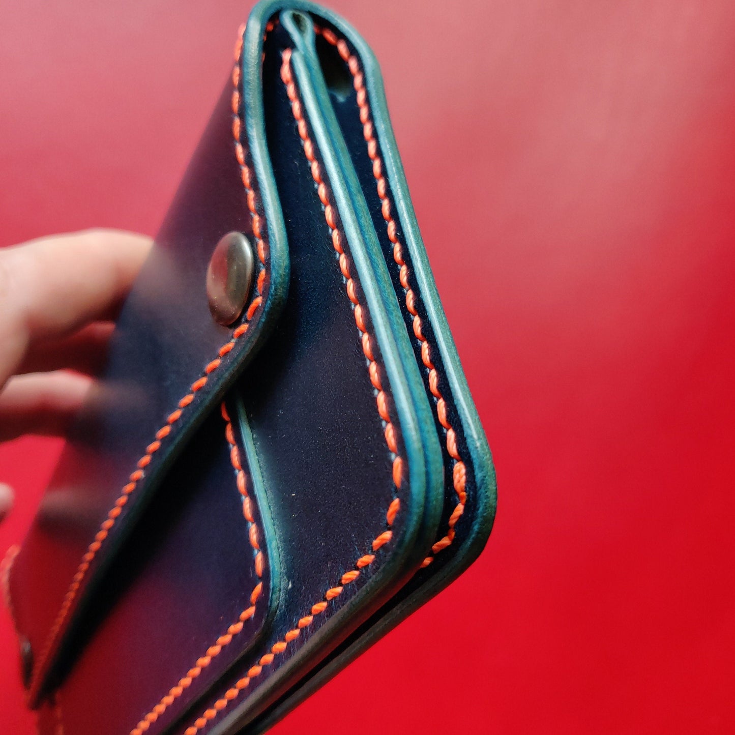 Long Trucker Wallet Vegetable Tanned "Buttero" Leather, With A Ring For Chain Or Lanyard , Handmade Wallet For Rider, Biker or Trucker