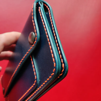 Long Trucker Wallet Vegetable Tanned "Buttero" Leather, With A Ring For Chain Or Lanyard , Handmade Wallet For Rider, Biker or Trucker