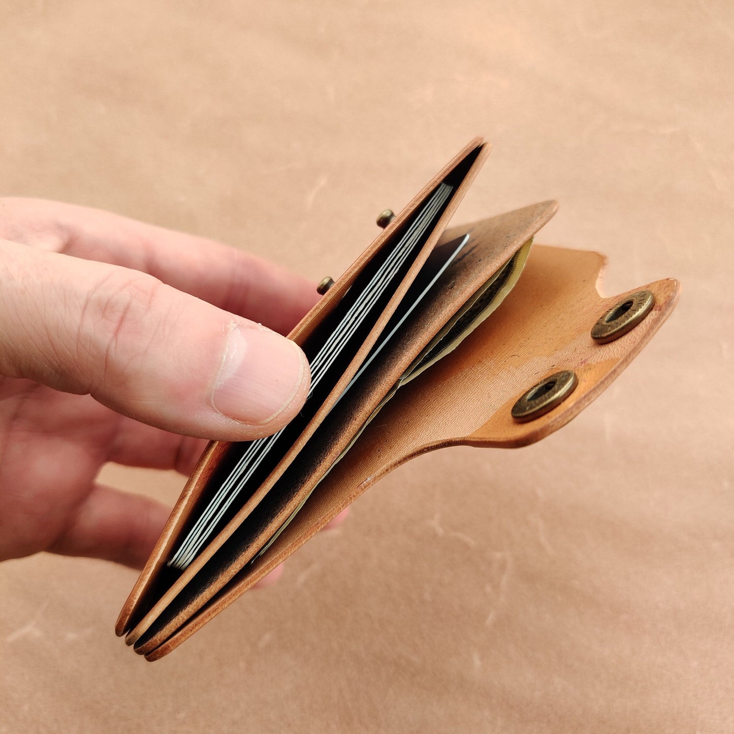 Rocado Shell Cordovan Leather Card Holder With A Ring For Chain Or Lanyard, Pocket Mini Wallet, Minimalist Card Holder Case