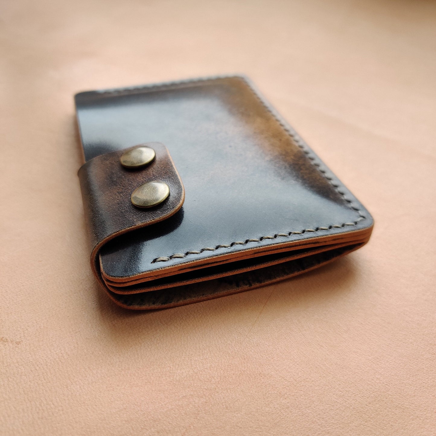 Rocado Shell Cordovan Leather Card Holder, Pocket Mini Wallet, Minimalist Card Holder Case