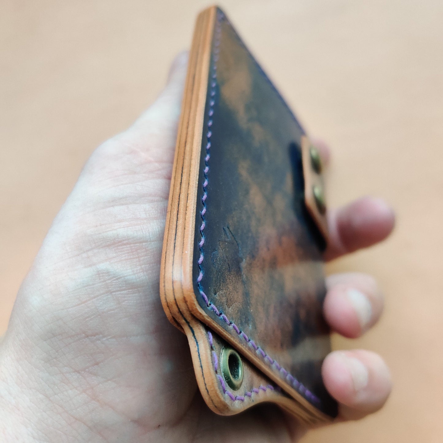 Rocado Shell Cordovan Leather Card Holder With A Ring For Chain Or Lanyard, Pocket Mini Wallet, Minimalist Card Holder Case