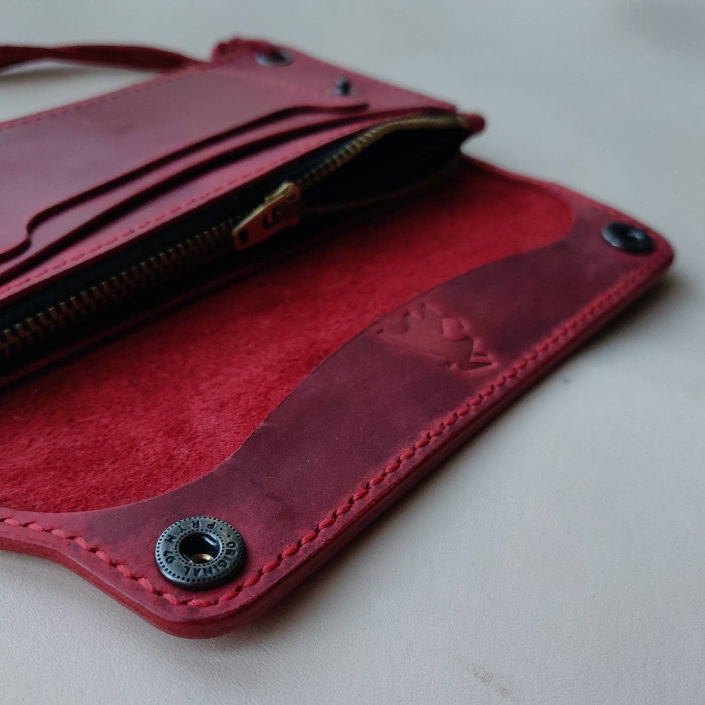 Long Trucker Wallet With A Ring For Chain Or Lanyard , Handmade Wallet For Rider, Biker or Trucker