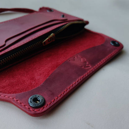 Long Trucker Wallet With A Ring For Chain Or Lanyard , Handmade Wallet For Rider, Biker or Trucker