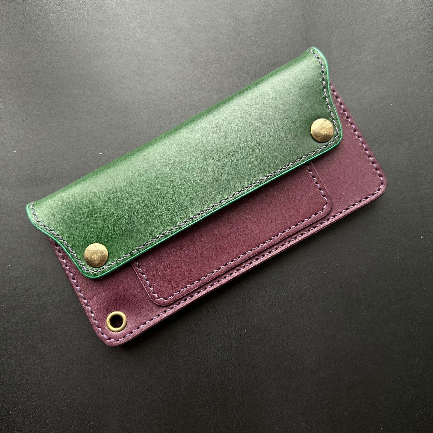 Long Trucker Wallet Vegetable Tanned "Buttero" Leather, With A Ring For Chain Or Lanyard , Handmade Wallet For Rider, Biker or Trucker