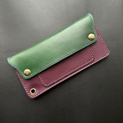 Long Trucker Wallet Vegetable Tanned "Buttero" Leather, With A Ring For Chain Or Lanyard , Handmade Wallet For Rider, Biker or Trucker