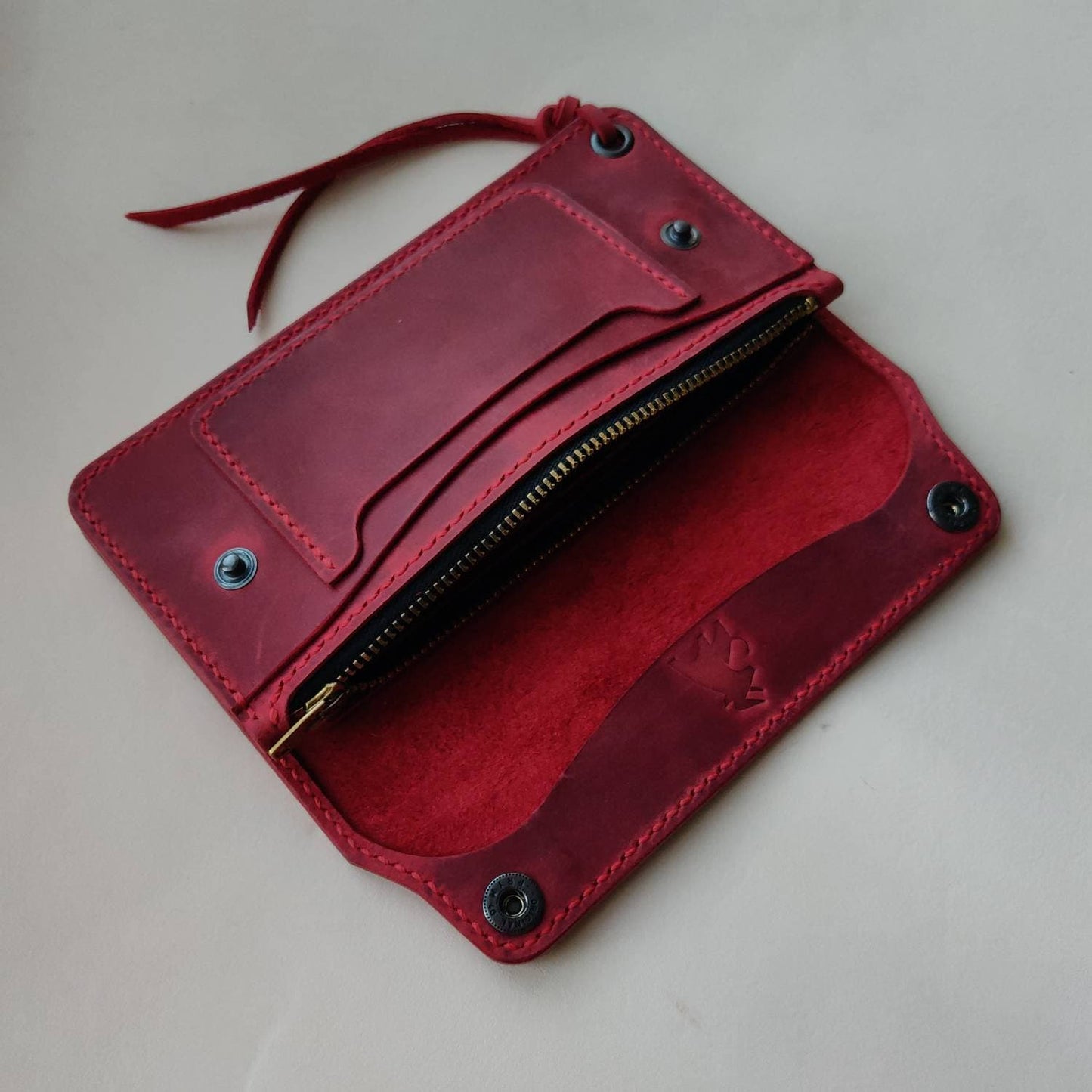 Long Trucker Wallet With A Ring For Chain Or Lanyard , Handmade Wallet For Rider, Biker or Trucker