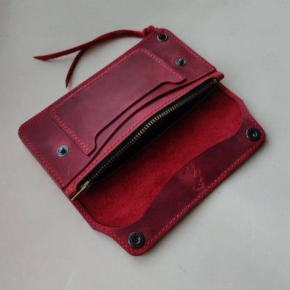 Long Trucker Wallet With A Ring For Chain Or Lanyard , Handmade Wallet For Rider, Biker or Trucker