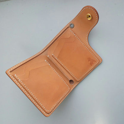 Leather Biker Wallet With A Ring For Chain Or Lanyard, Unpainted Veg Tanned Travel Western Wallet