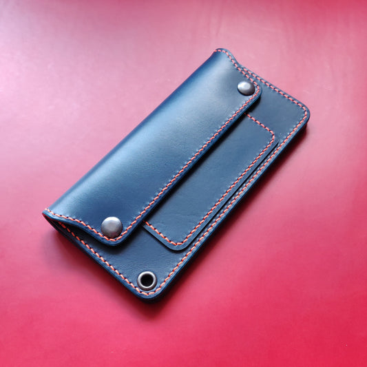 Long Trucker Wallet Vegetable Tanned "Buttero" Leather, With A Ring For Chain Or Lanyard , Handmade Wallet For Rider, Biker or Trucker