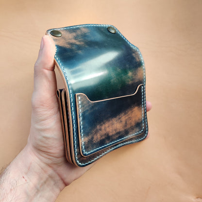 Rocado Shell Cordovan Short Trucker Wallet With A Ring For Chain Or Lanyard, Stylish Wallet For Rider, Biker or Trucker