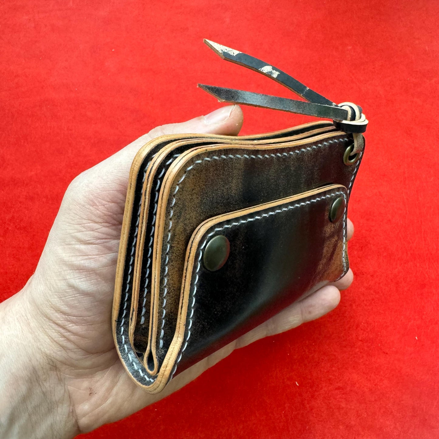 Rocado Shell Cordovan Short Trucker Wallet With A Ring For Chain Or Lanyard, Stylish Wallet For Rider, Biker or Trucker