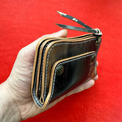 Rocado Shell Cordovan Short Trucker Wallet With A Ring For Chain Or Lanyard, Stylish Wallet For Rider, Biker or Trucker