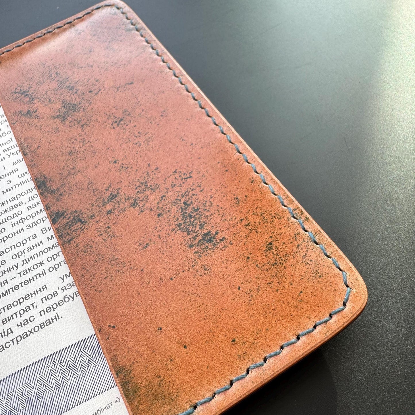 Handmade Shell Cordovan Passport Cover – Marbled Green Apple – Rocado Leather – Luxury Travel Wallet – Hand-stitched