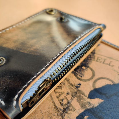 Rocado Shell Cordovan Short Trucker Wallet With A Ring For Chain Or Lanyard, Stylish Wallet For Rider, Biker or Trucker