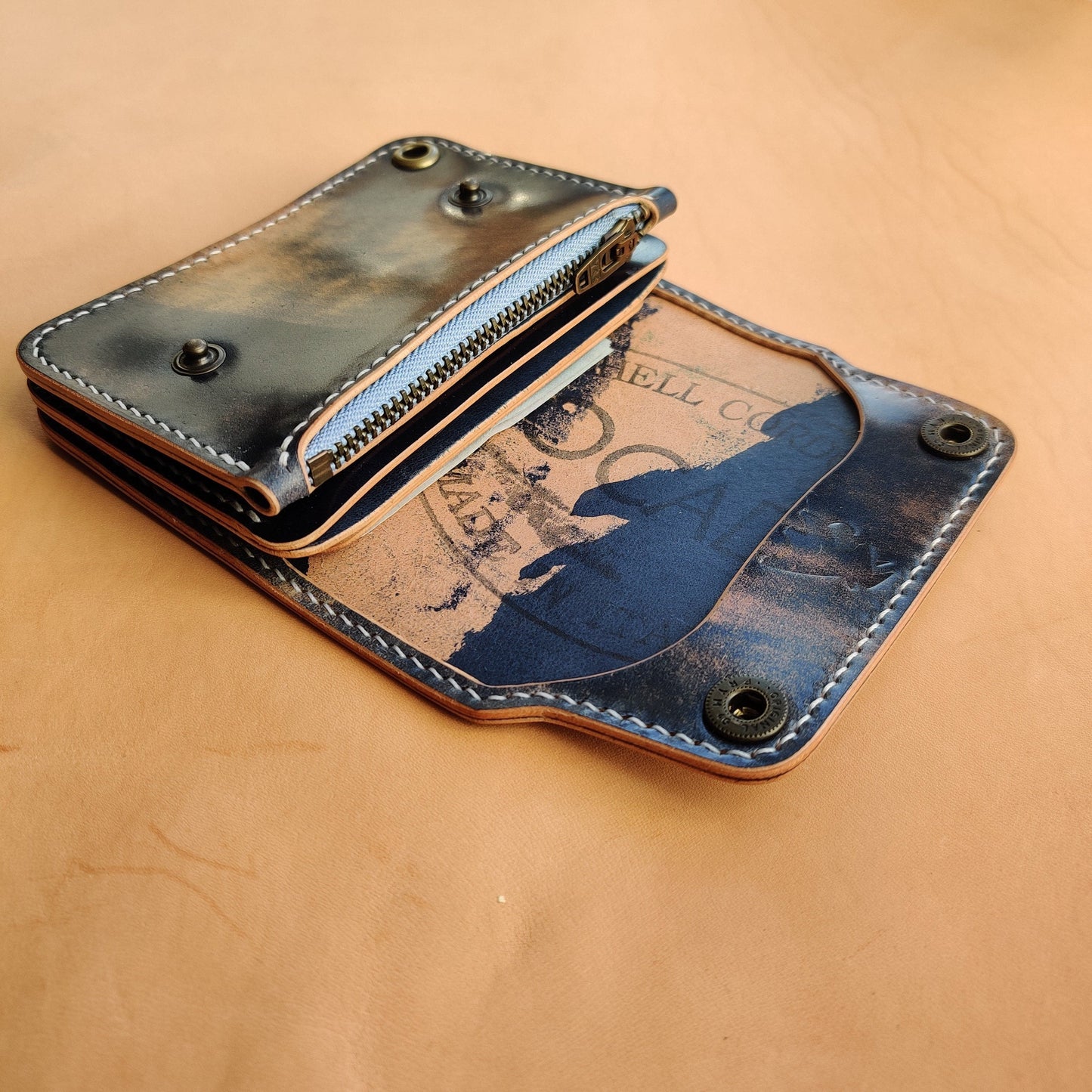 Rocado Shell Cordovan Short Trucker Wallet With A Ring For Chain Or Lanyard, Stylish Wallet For Rider, Biker or Trucker