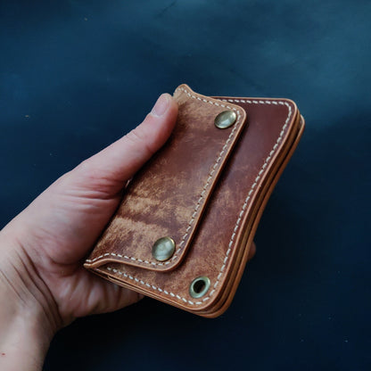 Short Trucker Wallet With A Ring For Chain Or Lanyard, Veg Tan Wallet, Stylish Wallet For Rider, Biker or Trucker